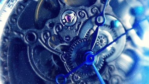 Beautiful internal structure of a skeleton wristwatch where shiny gears, wheels  Stock Footage 330901197