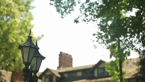 Beautiful iron lantern in front of hotel or inn B Video stock 109917704