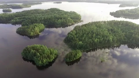 Beautiful islands at calm lake Puruvesi, Saimaa, Finland Stock Footage
