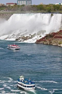 Beautiful isolated image of two ship and amazing Niagara waterfall Stock Photos