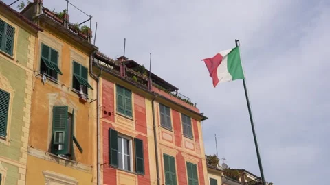 Beautiful Italian Flag Blowing in the Wind Low Angle Close Up View in Porto.. Stock Footage 336510795