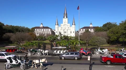 Beautiful Jackson Square with traffic in new Orleans, Louisiana. Stock Footage 66549254