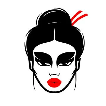Beautiful Japanese Geisha Holds Red Fan Illustration. Stock Illustration