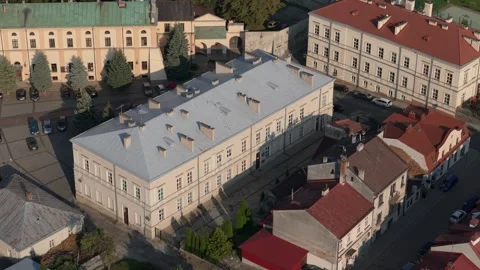 Beautiful Junior High School Old Town Jaroslaw Aerial View Poland Stock Footage 267907806