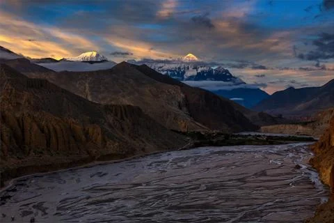 Beautiful Kali Gandaki River Basin and the Himalayas Stock Photos