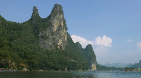 Beautiful Karst mountains and limestone peaks of Li river in China Stock Footage 64829355