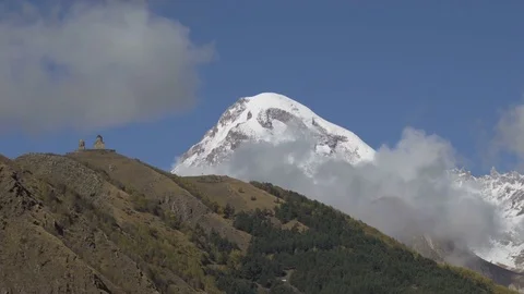 Beautiful Kazbek mountain in clouds. Stock Footage 81865538