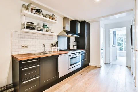 Beautiful kitchen design Stock Photos