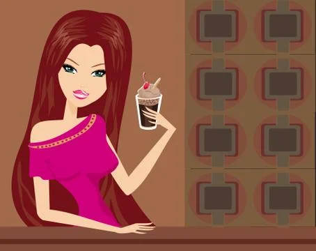 Beautiful lady drinking coffee Stock Illustration