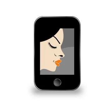 Beautiful lady in a mobile screen  Stock Illustration