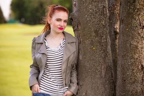 Beautiful lady posing outdoors Stock Photos