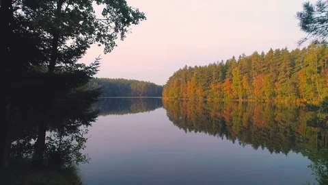 Beautiful lake aerial shot Stock Footage
