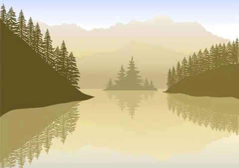 Beautiful lake with mountains vector Stock Illustration