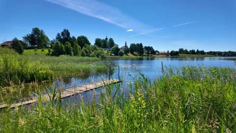 Beautiful lake in the park. Summer. Slowmotion Stock Footage 341815136