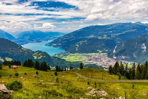 Beautiful Lake Thun and Lake Brienz view from Schynige Platte trail in Bern.. Stock Photos