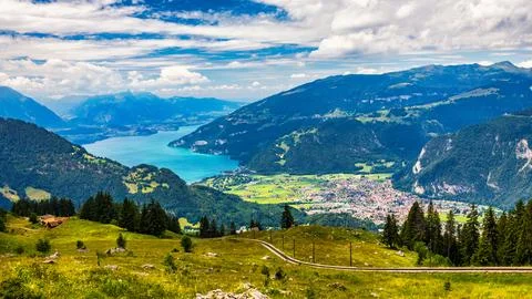 Beautiful Lake Thun view from Schynige Platte trail in Bernese Oberland, Ca.. Stock Photos