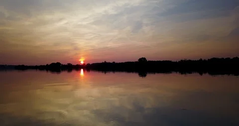 Beautiful landscape after sunset over the river in 4K Stock Footage 98149755