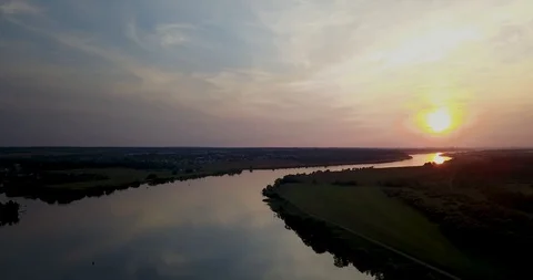 Beautiful landscape after sunset over the river in 4K Stock Footage 98150148