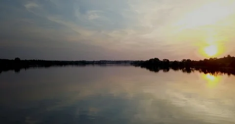 Beautiful landscape after sunset over the river in 4K Stock Footage 98150286