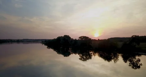 Beautiful landscape after sunset over the river in 4K Stock Footage 98150934
