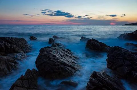 Beautiful landscape and nature photo of sunset at Adriatic Sea in Croatia Europe Stock Photos