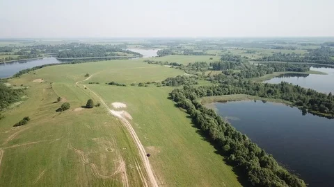 Beautiful landscape between three lakes Stockbeeldmateriaal 110495722