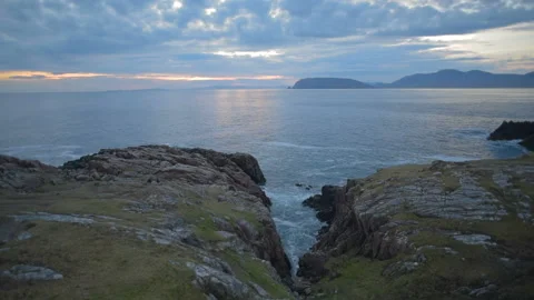 Beautiful landscape with cliffs and ocean in Fanad, Ireland during sunset Stock Footage 89466594