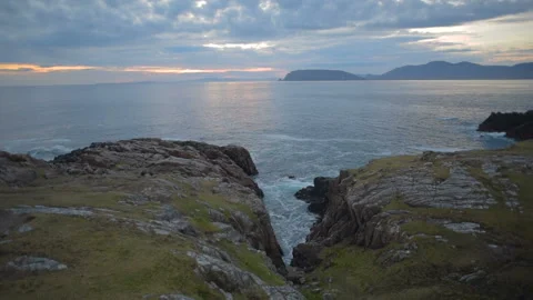 Beautiful landscape with cliffs and ocean in Fanad, Ireland during sunset Stock Footage 89466840
