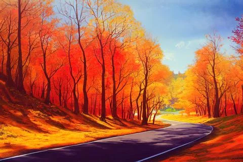 Beautiful landscape image of road winding through vibrant Autumn Stock Illustration