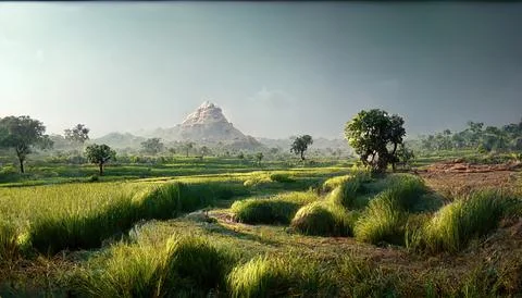 Beautiful landscape of india, mountains and fields Stock Illustration