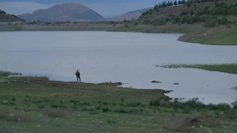 Beautiful landscape with a lake in the background Stock Footage 190640071