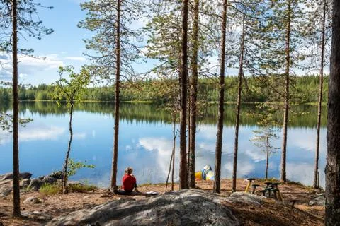 Beautiful landscape on the lake. Karelia Stock Photos
