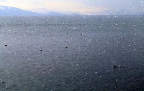 Beautiful landscape at lake Sevan in Armenia Stockfoto's