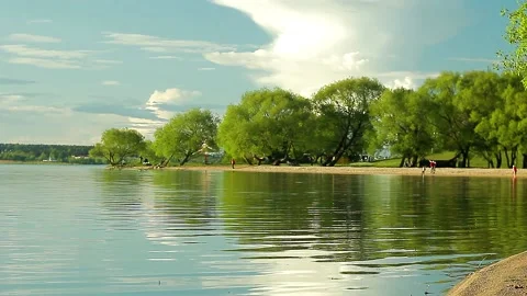 Beautiful landscape on the lake in spring. Stock Footage 131398083