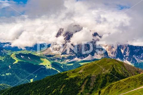 Beautiful landscape of the Limestone mountain the Dolomites in sunny day Stock Photos
