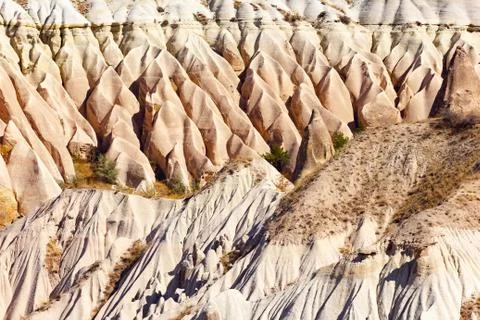 Beautiful landscape of Magic forms of sandstone rock near Goreme village Stock Photos