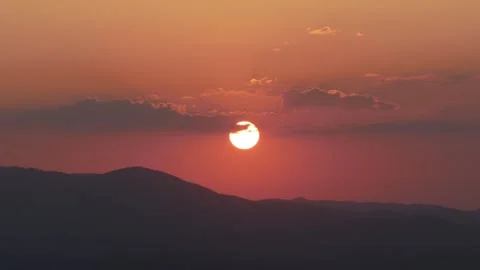 Beautiful Landscape with a Red Sunset in a Mountain Dusk. Alpine Sunset View Stock Footage 336916831