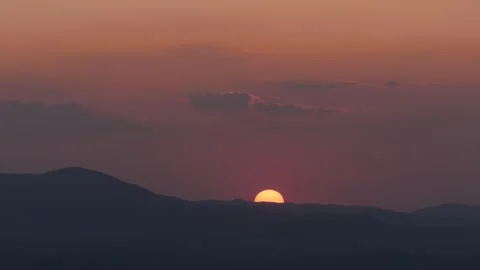 Beautiful Landscape with a Red Sunset in a Mountain Dusk. Alpine Sunset View Stock Footage 336916848