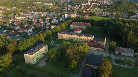 Beautiful Landscape School Complex Lesko Aerial View Poland Stock Footage 268451364
