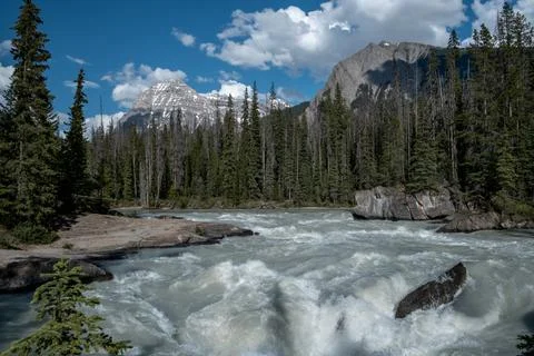 Beautiful landscape with strong river flow and mountains Stock Photos