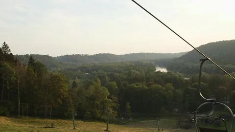 Beautiful Landscape in Summer While Driving with the Ski Lift Stock Footage 267481876