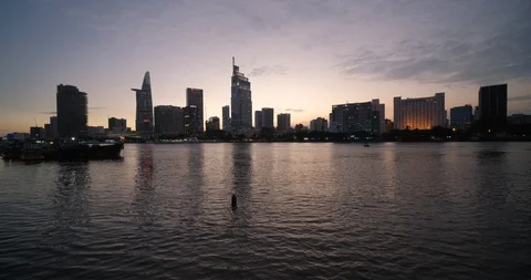 Beautiful landscape sunset of Ho Chi Minh city or Sai Gon, Vietnam Stock Footage 102729313