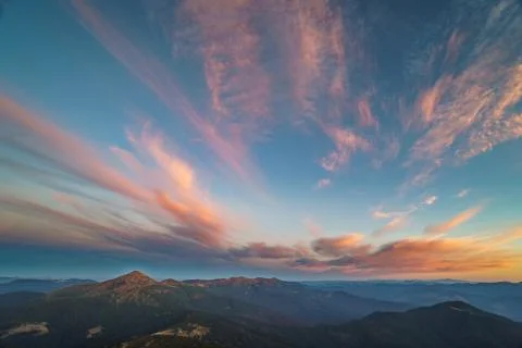 Beautiful landscape at sunset of Mount Hoverla is the highest mountain of the Stock Photos