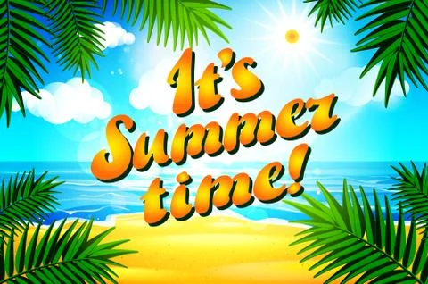 Beautiful  landscape with text Summer time. Summer Time Lettering. Bright, .. 스톡 일러스트