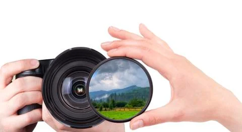 Beautiful landscape throw camera filter isolated Stock Photos