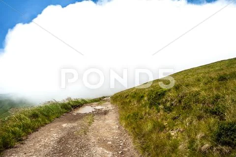 Beautiful landscape of Ukrainian Carpathian mountains and cloudy sky Stock Photos