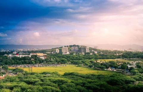 Beautiful landscape view of green Pune city, Maharashtra, India Stock Photos