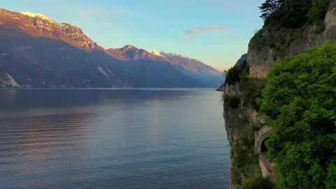 Beautiful landscape. View of Lake Garda and the Ponale trail carved into the  Stock Footage 131237166