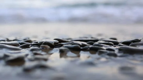 Beautiful landscape, a wave runs on the sandy shore of the sea, close-up. Video stock 151031009