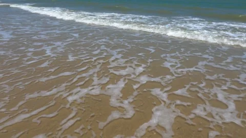 Beautiful landscape, a wave runs on the sandy. Huge waves crashing and splashing Stock Footage 278748772